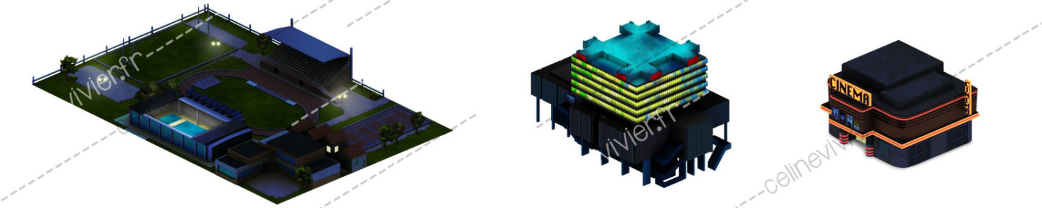 batiments isométriques Celine Vivier Graphiste serious game Lyon