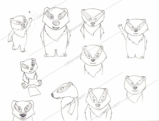 croquis mascotte blaireau Celine Vivier Illustrateur jeux éducatifs Lyon