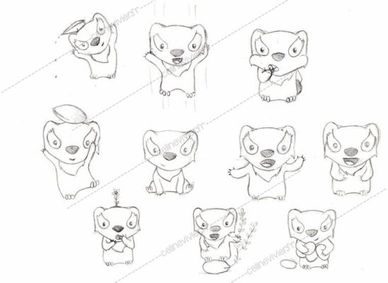 croquis mascotte blaireau Celine Vivier Illustrateur jeux éducatifs Lyon